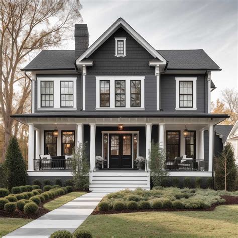 grey house white trim black shutters